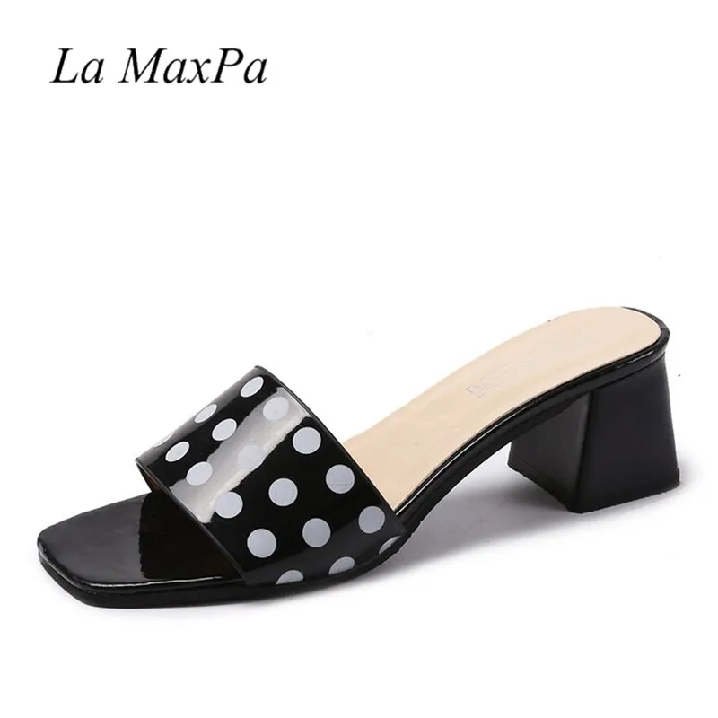 La MaxPa/Женская обувь; шлепанцы без задника; zapatos mujer; коллекция года; модные босоножки на высоком каблуке 5 см; черно-белые Тапочки с закрытым носком