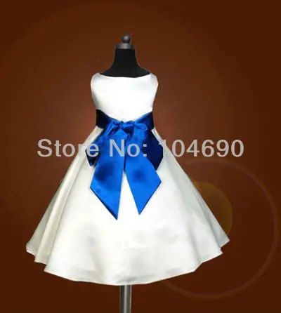 Girl Blue Sash White Dress