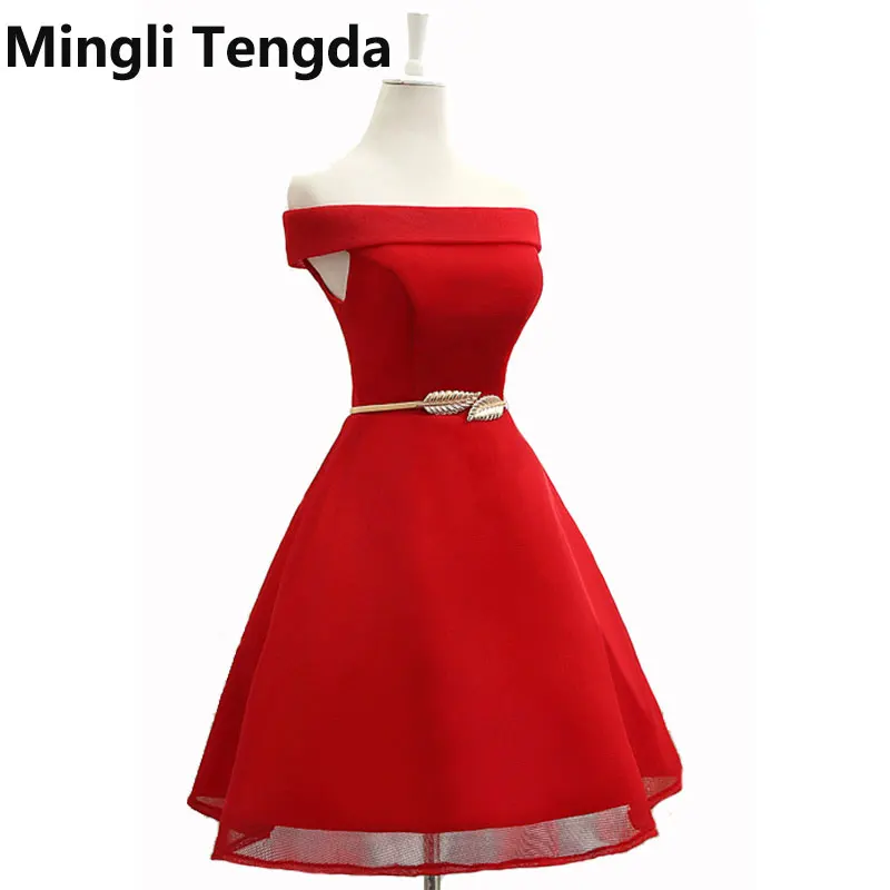 Mingli Tengda/красное платье подружки невесты с вырезом лодочкой для свадебной