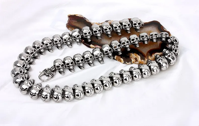 Trustylan Прохладный Готический мужской Ожерелья для мужчин Винтаж полный череп скелет Цепочки и ожерелья для Для мужчин длинные Дизайн звено цепи панк-рок человек ювелирные изделия