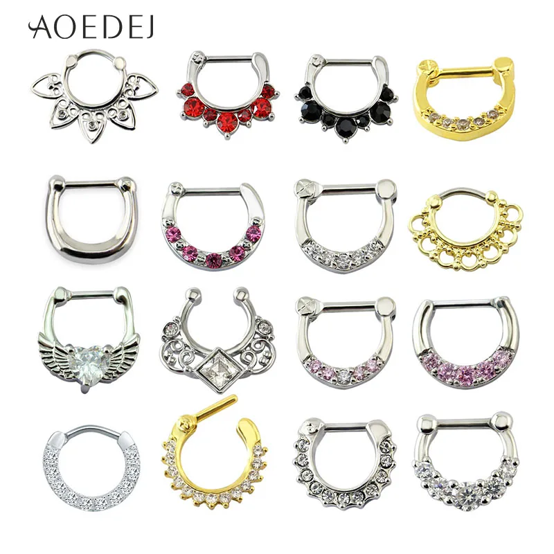 

AOEDEJ 16g Crystal Nose Piercing Ring Septum Clicker Piercing Body Jewelry Real Piercing Nose Septum Nariz Piercings Tragus