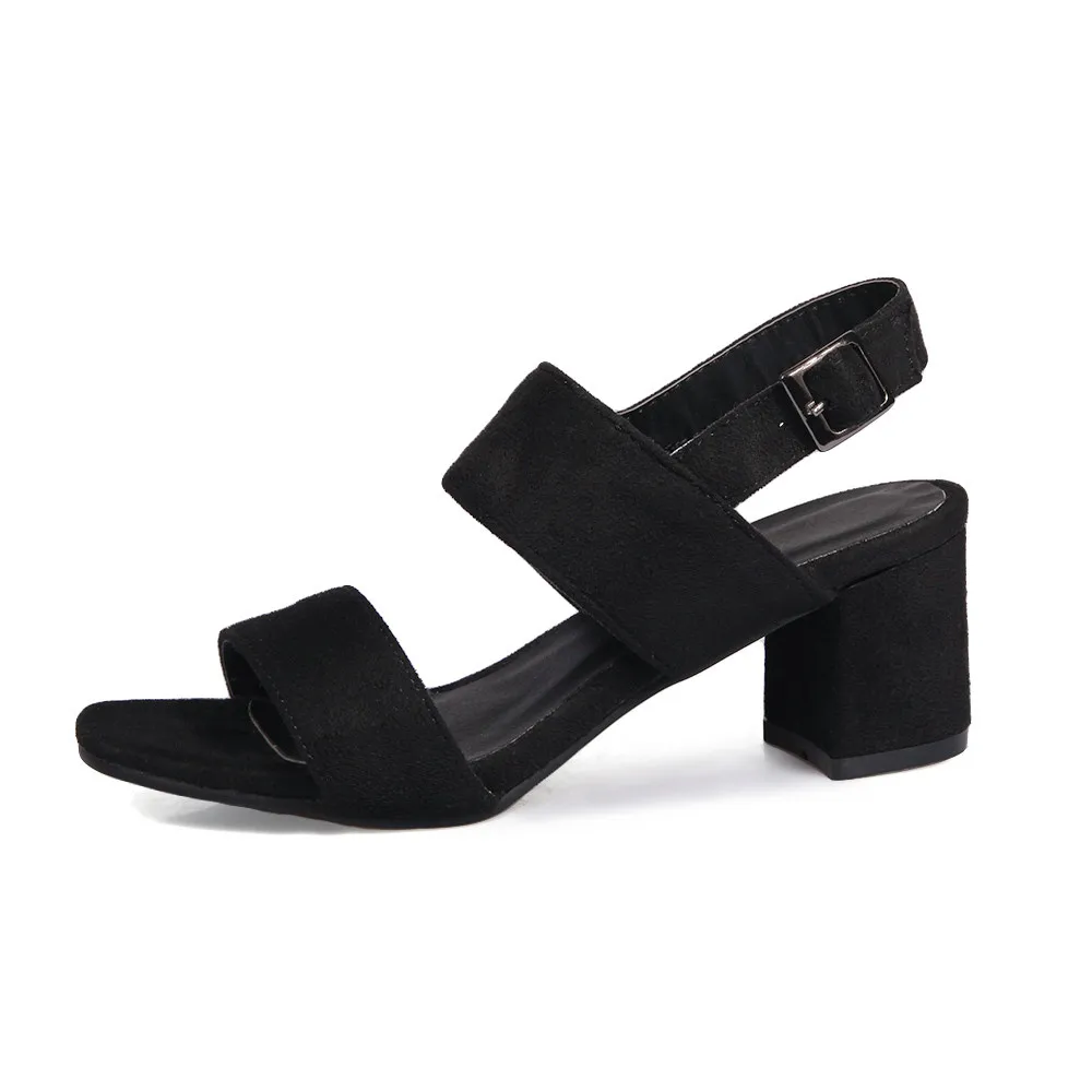 MORAZORA/Новое поступление года; женские босоножки; сезон весна-лето; модные удобные туфли на среднем каблуке с пряжкой; элегантные женские size33-43 из флока - Color: Black