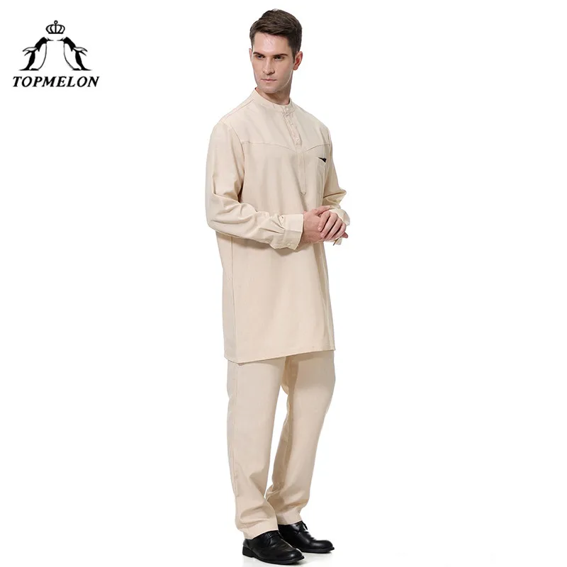 TOPMELON Qatar Kurta Арабский мусульманский ислам комплект одежды мужские juba thebe топы и брюки S-3XL размера плюс новая модная одежда