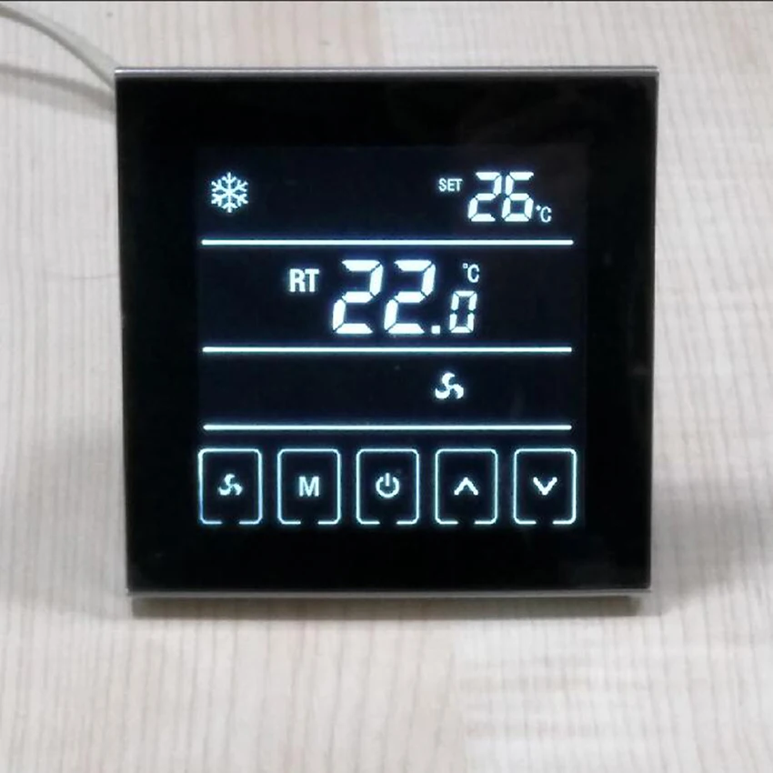 

Black LCD Thermostat for Central Air Conditioning Fan Coil Units 2 Pipe System Cooling Heating Room Temperature Controller