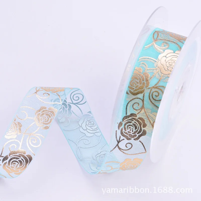 12Yards 25mm Summer New Stamp Chiffon Organza Ribbon Printing Packaging Bag DIY Hair Material Bow Accessories