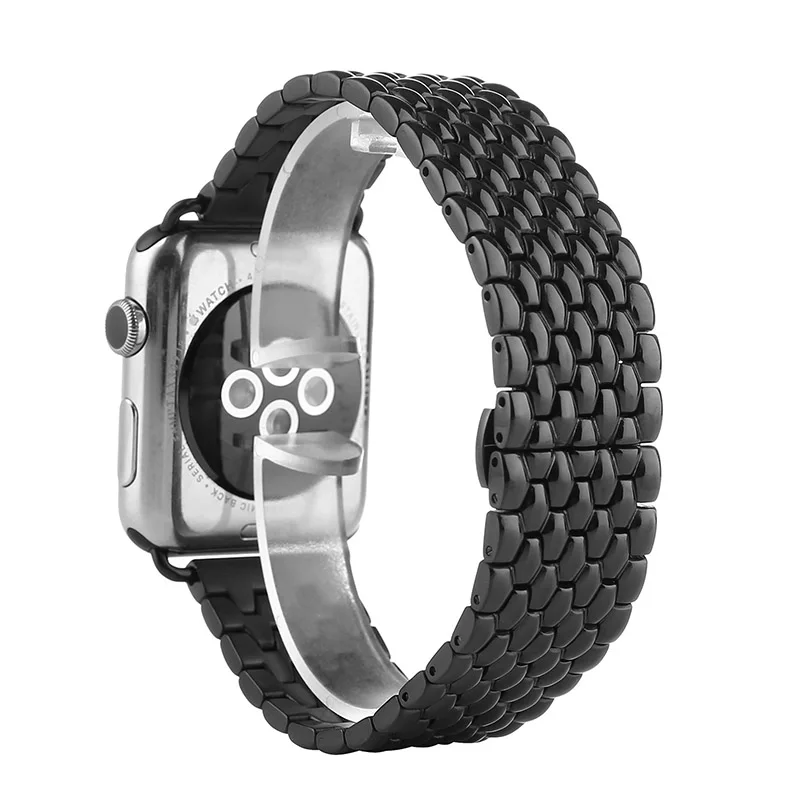Стальной ремешок Dragon для apple watch Series 5 4 3 1 2 ремешок iwatch из нержавеющей стали 44 мм 40 42 мм с адаптерами черный и серебристый - Цвет ремешка: Black