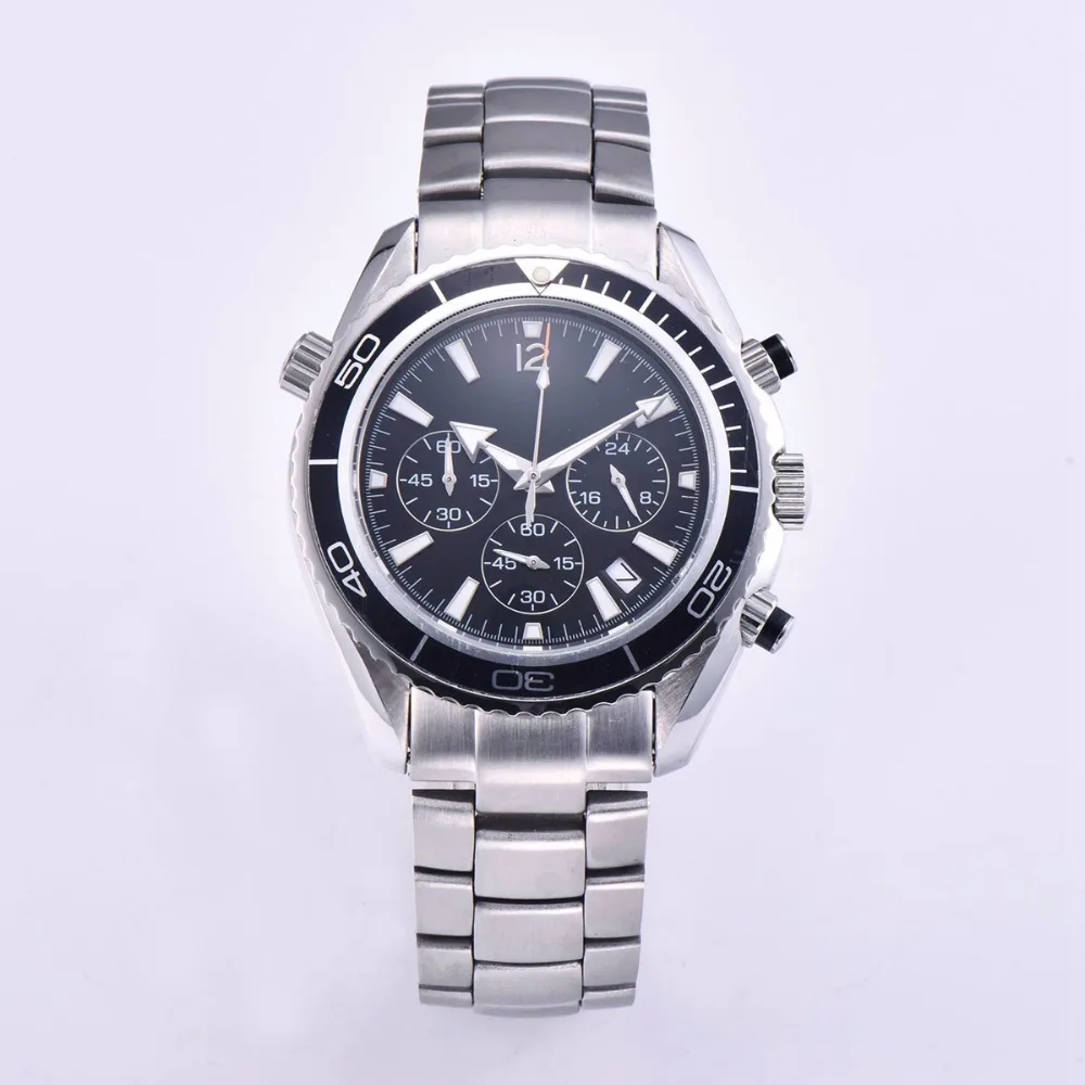 

45mm Chronograph SEA watch luminous Men Watch full steel relogio masculino Luxury top brand dress japan miyota quartz wristwatch