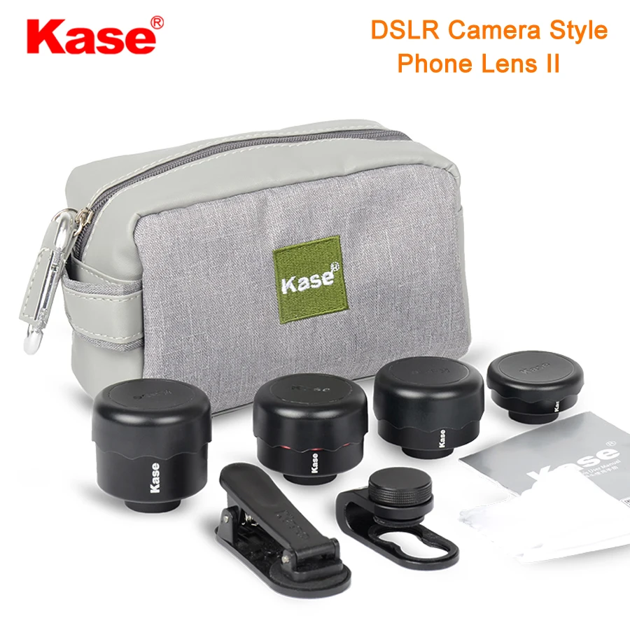 Olho de Peixe Lente para Smartphone 4 em 1 Kase Câmera Dslr Estilo Telefone Lente ii Kit Grande Angular – Macro Telefoto Iphone 8 Samsung Huawei