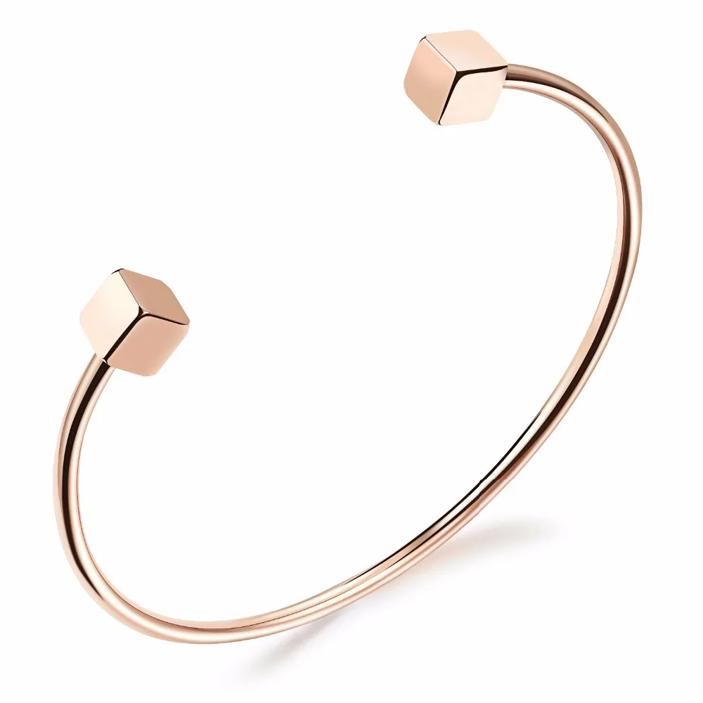 

Fatelove Double Double Cube Shape Woman Cuff Bangles Titanium Steel Rose Plated Fashion Jewelry Birthday Gift Free Shipping