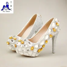 Elfenbein Silber Goldene Bowtie Perle Plattform Strass Kristall Schuhe Frau Pumpt Hohe Absätze Braut Prom Party Hochzeit Schuhe