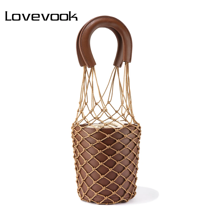 

LOVEVOOK handbag women bucket bags ladies hollow beach tote bags for women 2019 summer school purses and handbags nets removable