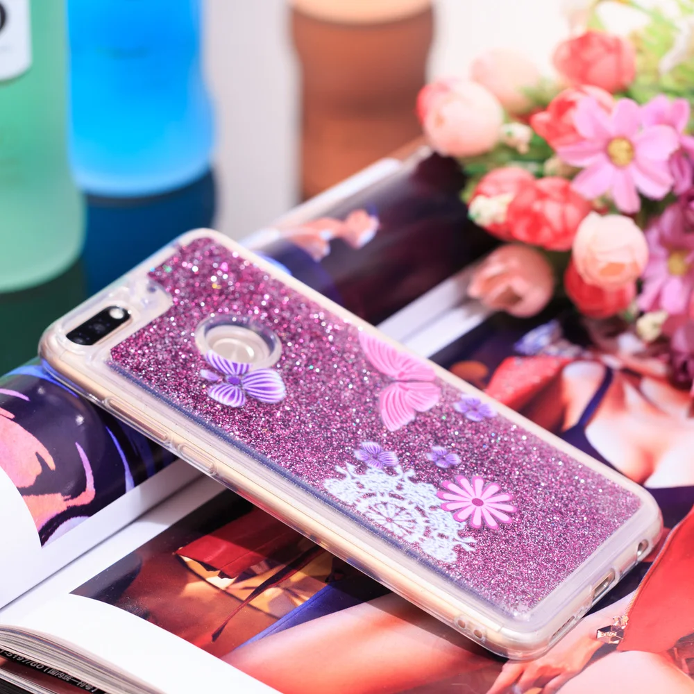 Для Huawei Honor 7C Pro Y7 Prime 2018 Bling Cute Cover LND L29 LDN TL10 Блестящий Жидкий чехол 1x L21|Бамперы| |