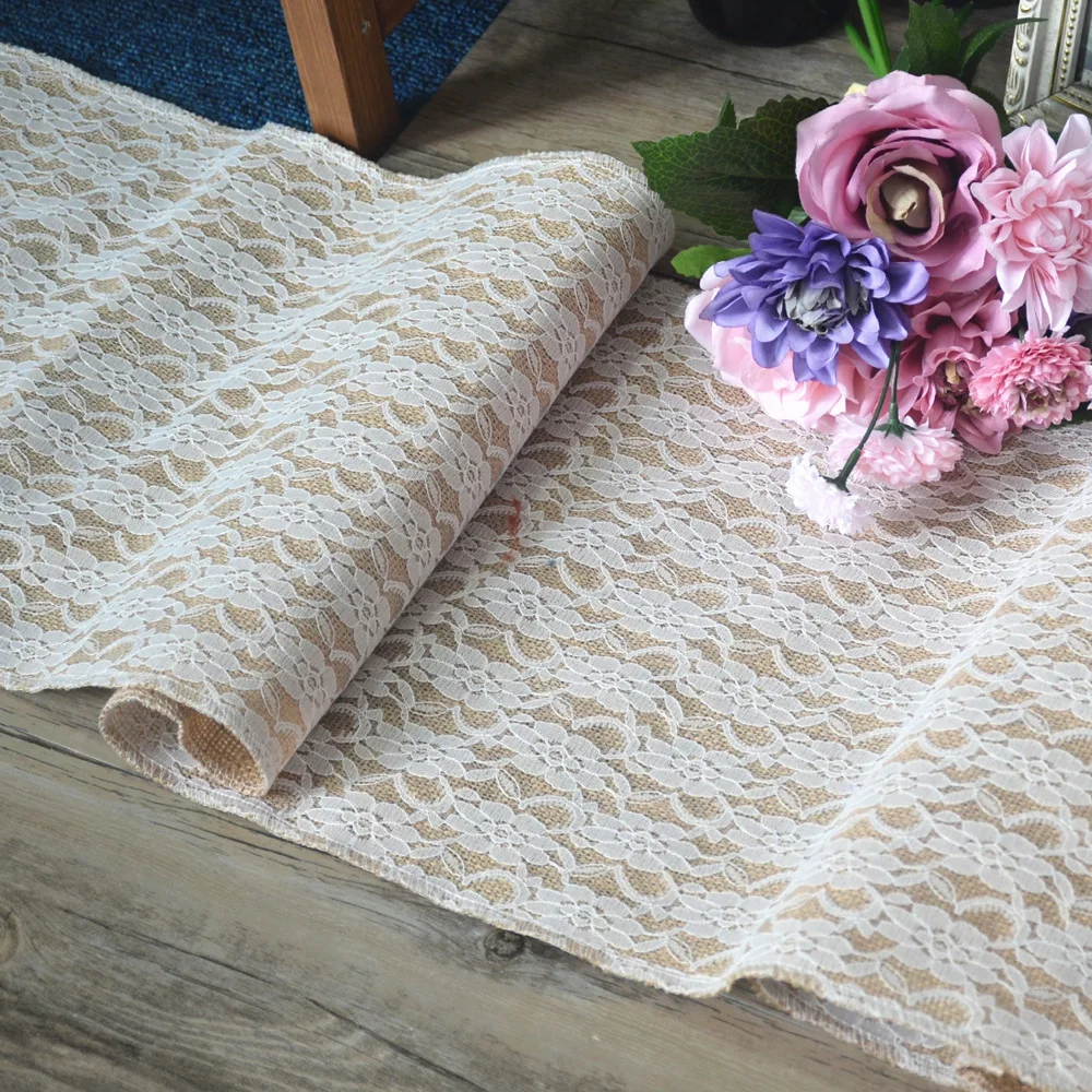 

NEW style Elegant Jute Table Runner Burlap Lace Table Cloth Wedding Party home Decoration table runners modern for dining table