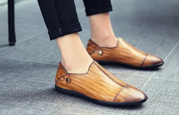 

Spring New Style Men Leather England Casual Flat Shoes Fashion Pointed Toes Personality Slip On Loafers Male Breathable Loafers