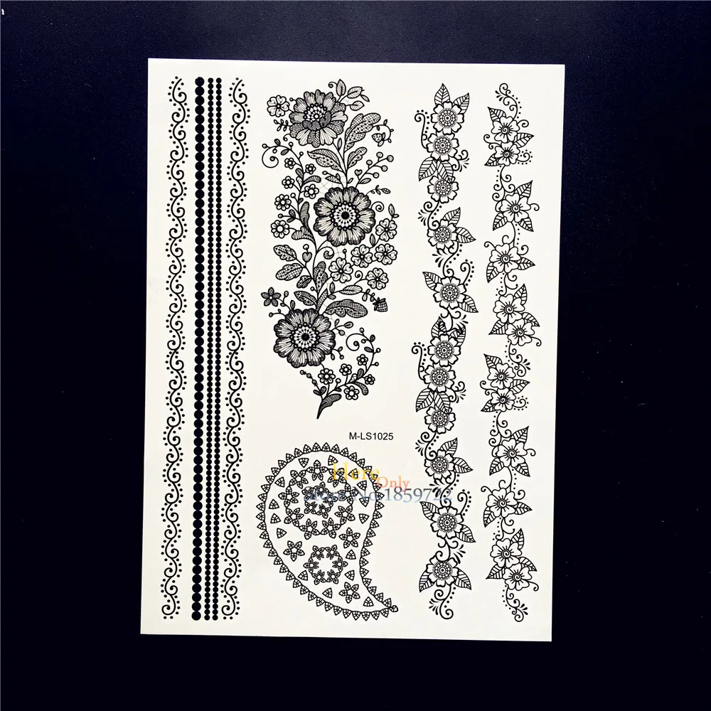 1 Pc Noir Henné Fleur Bras Tatouage Femmes Tatouage
