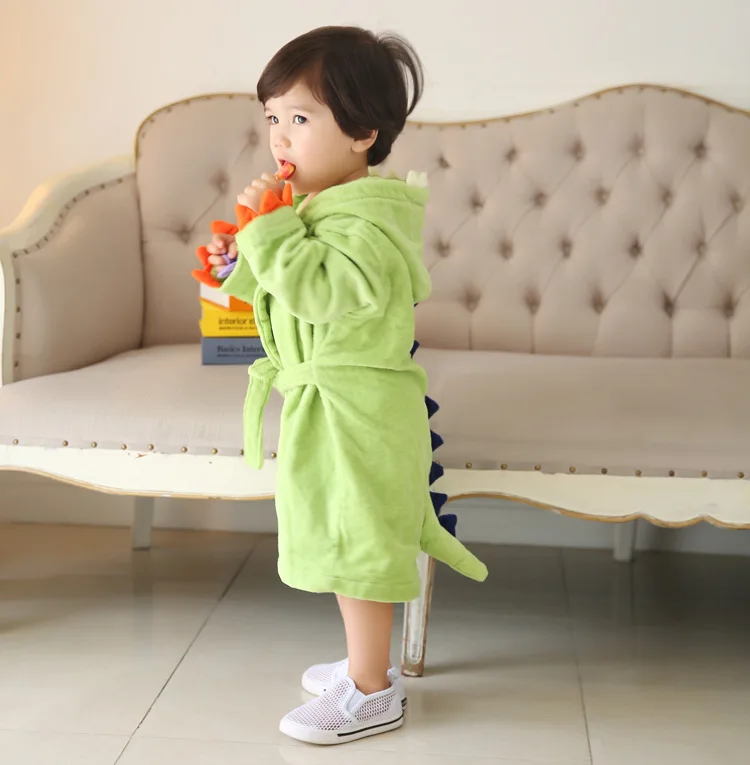 Детское банное полотенце тираннозавр зеленый и розовый динозавр детский пончо с