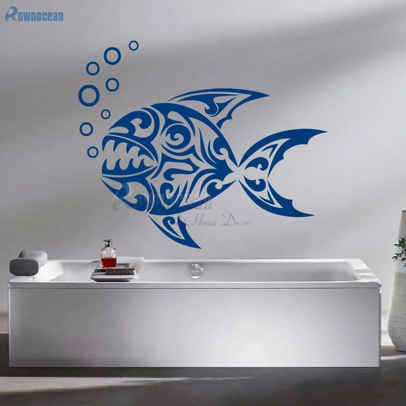 ROWNOCEAN Piranha Bathroom Decoration Ocean Sea Cartoon Wall Sticker Removable Waterproof Home Decor Vinyl Wallpaper Y-14