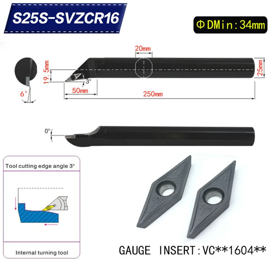 S25S-SVZCR16 93 градусов внутреннего точения держатель инструмента для VCMT160404 VCMT160408 вставить внутренняя борштанга токарный станок