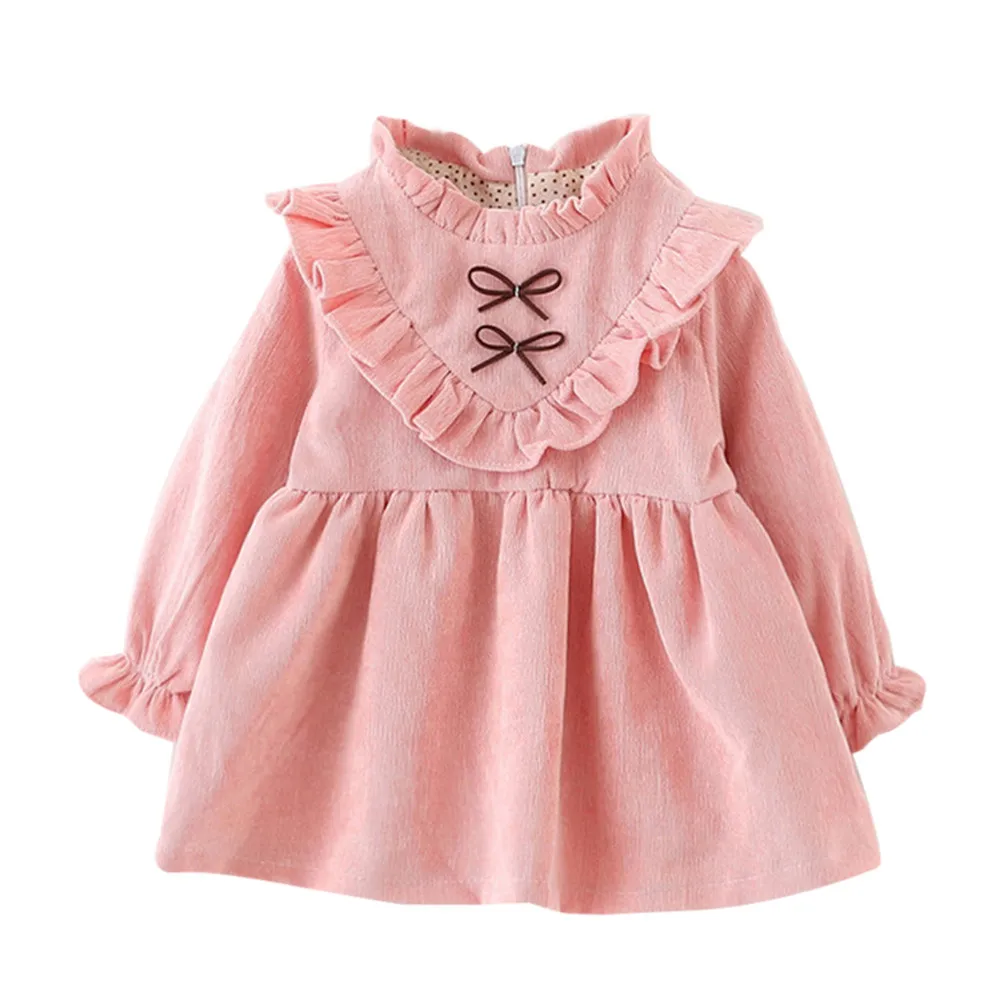 Детские платья для девочек; осеннее платье с длинными рукавами для маленьких девочек; одежда для детей; костюм для девочек; roupas de menina infantil - Цвет: Розовый