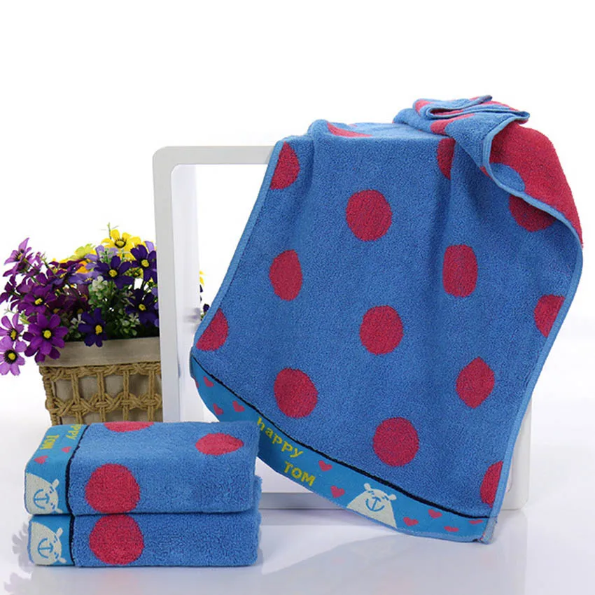 Мягкое полотенце для лица с принтом в горошек для взрослых детей, хлопок, 34*74 см - Цвет: color1