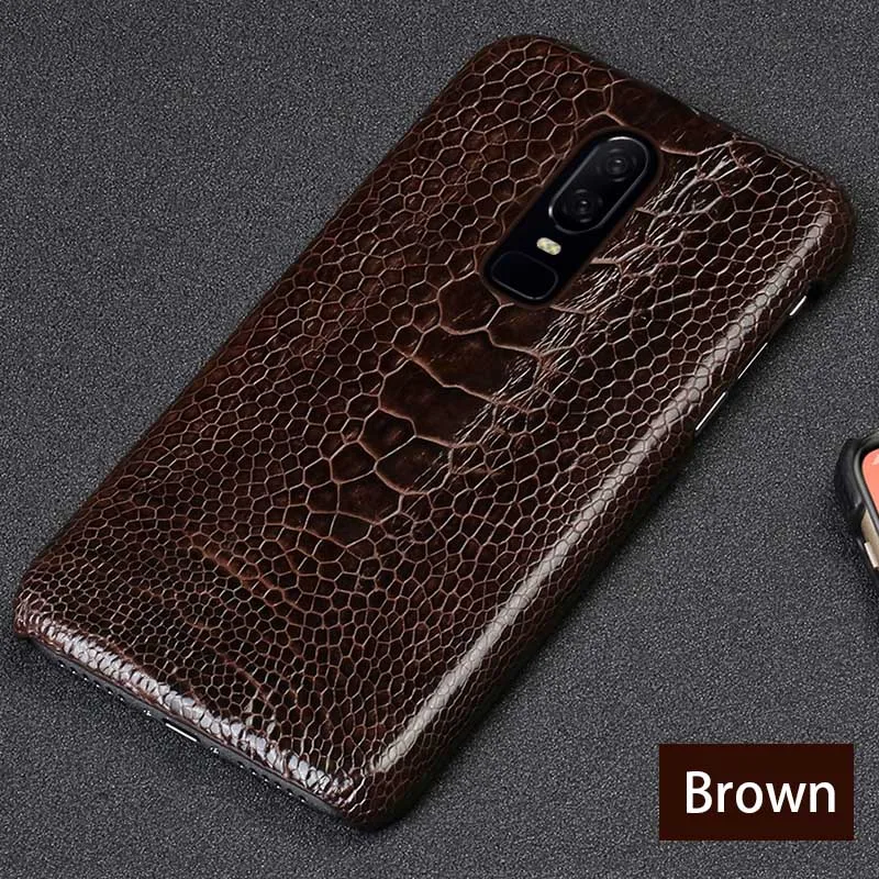 Brown Натуральный страусиный кожаный чехол для телефона Oneplus 5, 5, 6, 6, 7, 7, Роскошный чехол для One plus, 6, 7, Pro, 7, Armor - Цвет: Brown