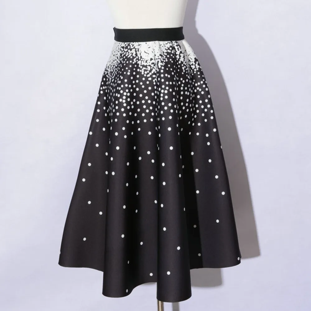 Fall winter white polka dot midi skirt ,stretch waist aline skirts ...