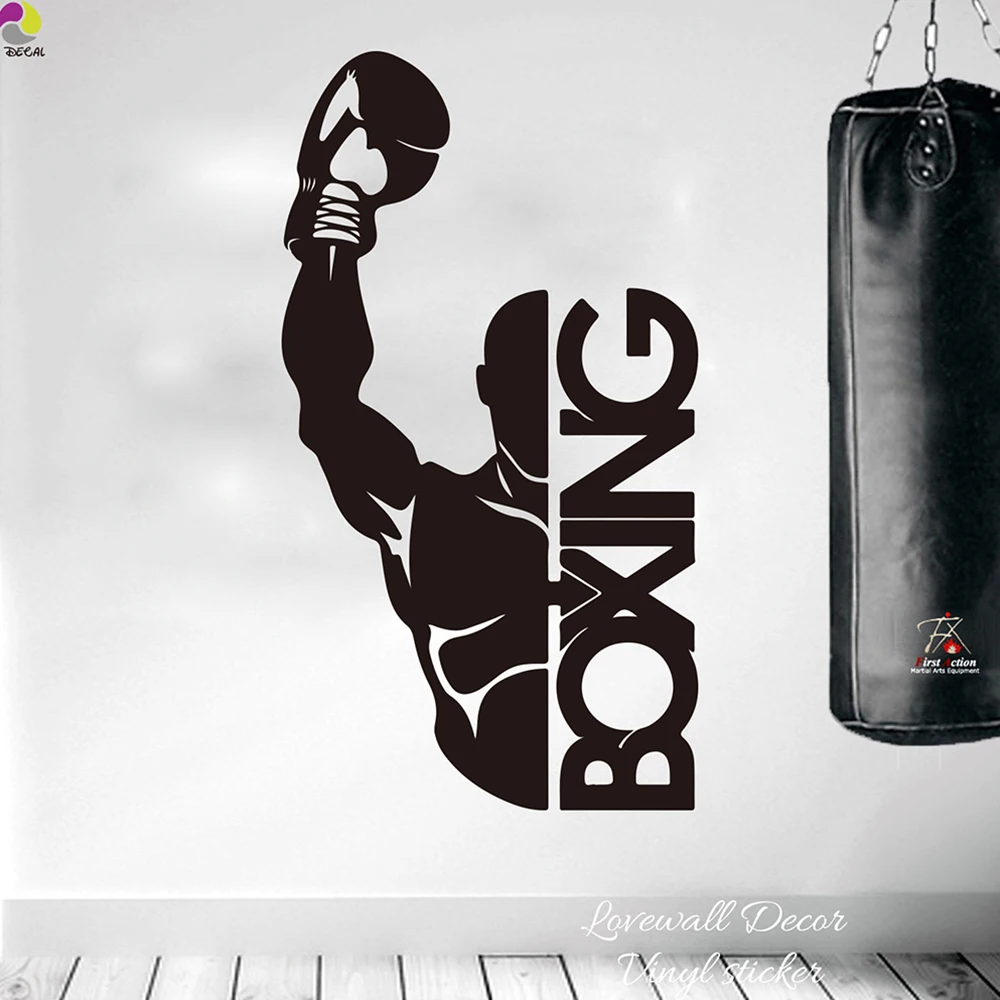 Boxing Boxer Fight Wall Sticker Gym Fitness Exercise Wall Decal Workout Sport Vinyl Kids Room Home Decor