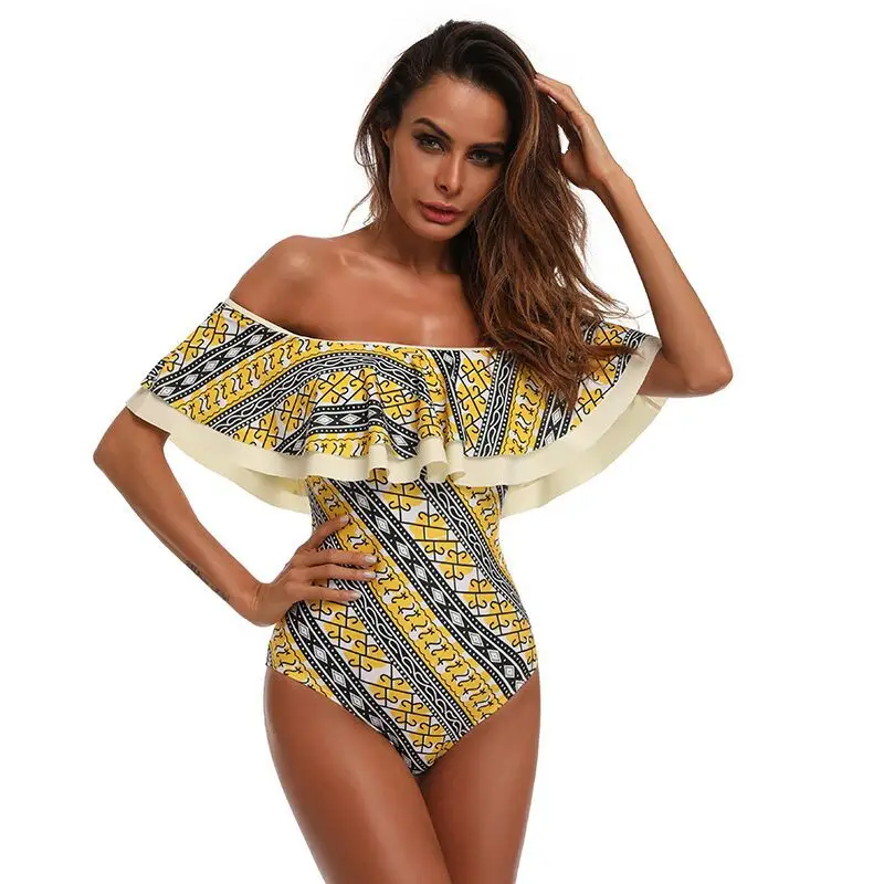 

Plus Size Swimwear Ladies May Biquine Baths One Piece Large Swiming Suit Women 2018 New Swimsuit Geometric Leaf Printed