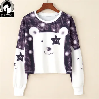 

2018 Harajuku Sweatshirt Woman Girls Crop Top Cartoon Lce Cream Cat Lemon Print Short Sweatshirt Hooded Casual Moleton Female