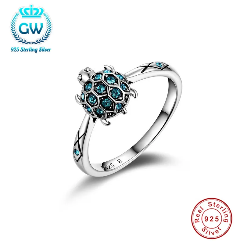 925 Sterling Dropshipping Lovely Penyu Sky Blue Clear Crystal Ring Untuk hadiah perhiasan wanita terbaik untuk 11.11