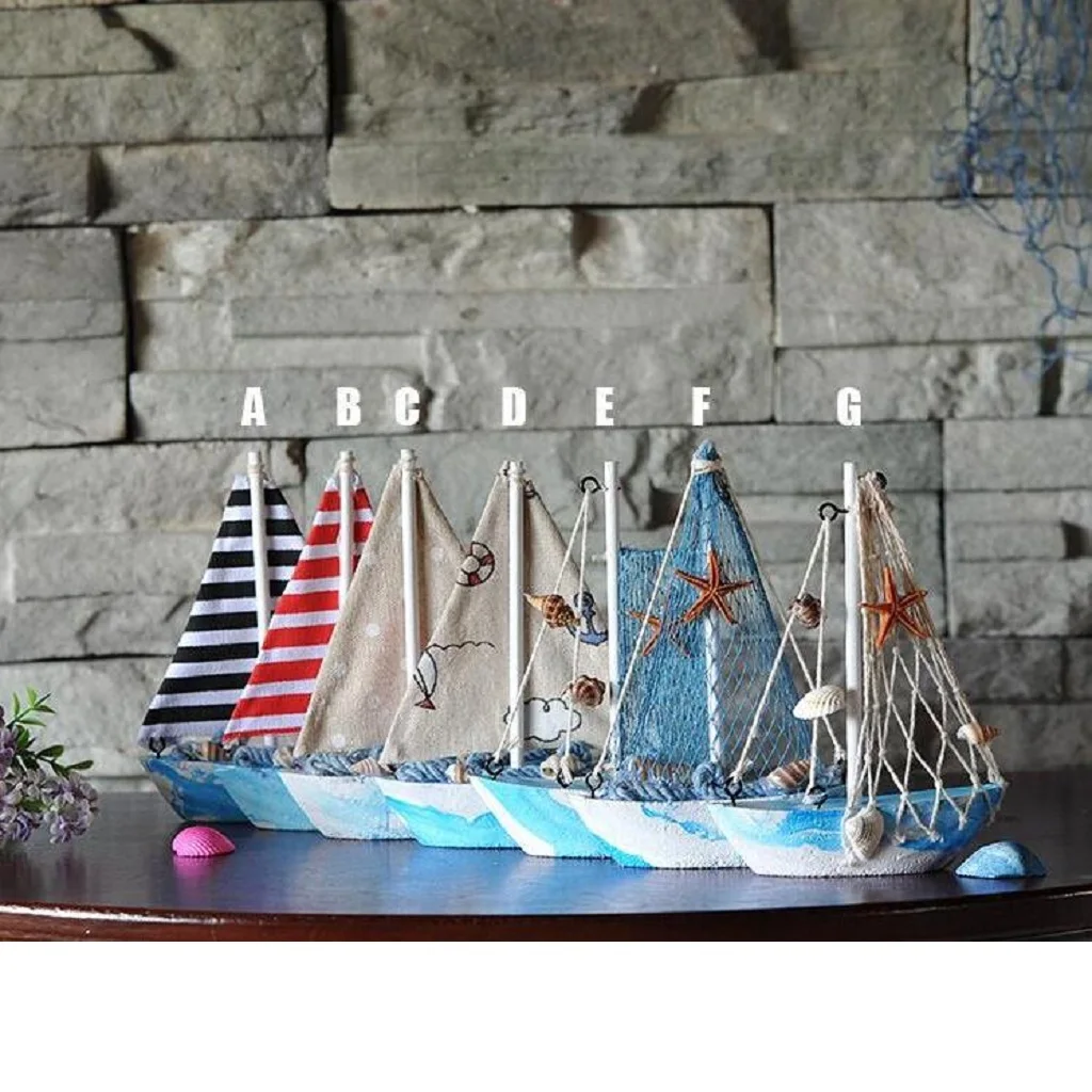2pcs Home Decorative Wooden Sailboat Model Handmade Vintage Nautical Decor Sailing Boat Decoration Wooden Display Sailboat