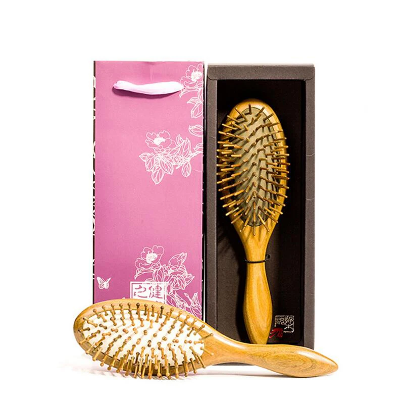 TREESMILE 1 PC Sandalwood Comb Hand-polished Green Tan Massage Hairbrush Anti-static wood Head hair Brush Styling Tools D50