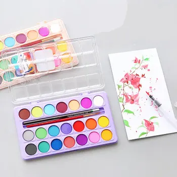 

21 Colors Solid Watercolor Palette Pigment Powder Paint Set With Water Brush/Watercolor Paper/Watercolor Pen Watercolors Box Set