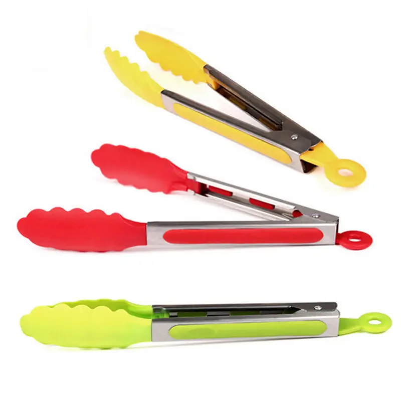 

1Pcs Hot Sale Stainless Steel Plastic BBQ Tongs Clip Salad Bread Serving Tongs Kitchen Tools Wholesale Random Color