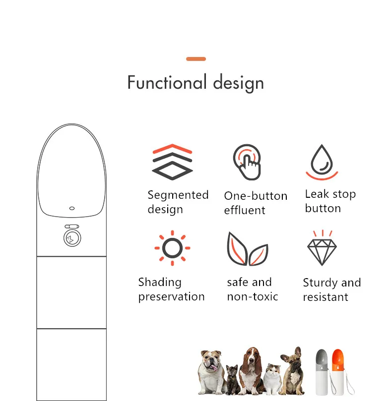 XIAOMI Mijia MOESTAR ROCKET 270 мл портативная бутылка для воды для собак модная бутылка для воды для путешествий для собак