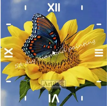 

5d diamond painting clock, full square round drill, diamond mosaic butterfly sun flower, embroidery, 3d painting, decorative