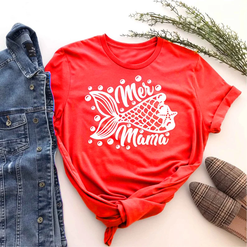 Футболка с надписью Mer Mama Mermaid хипстерские повседневные топы для мамы и дочки в