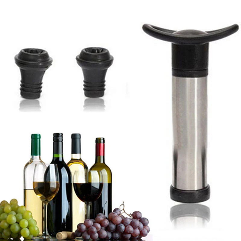 Wine Saver Vacuum Pump with 2 x Vacuum Bottle Stoppers Stainless Steel
