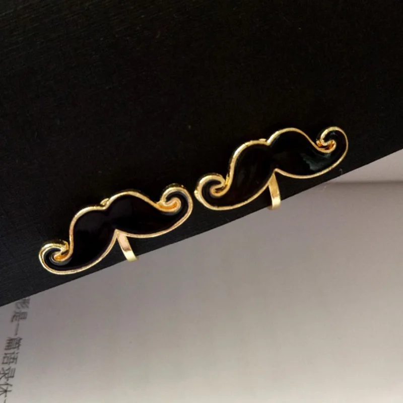 

Grace Jun New Arrival Black Color Enamel Moustache Clip on Earrings Without Piercing for Women Party Wedding Cute Small Ear Clip