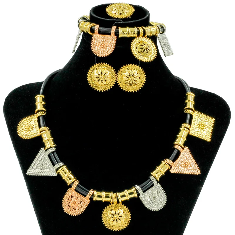 

2017 Leather Chain Women Jewellery Sets Colorful Accessories Gold Dubai Jewelry Sets Christmas Jewelry Wholesale Gift Box