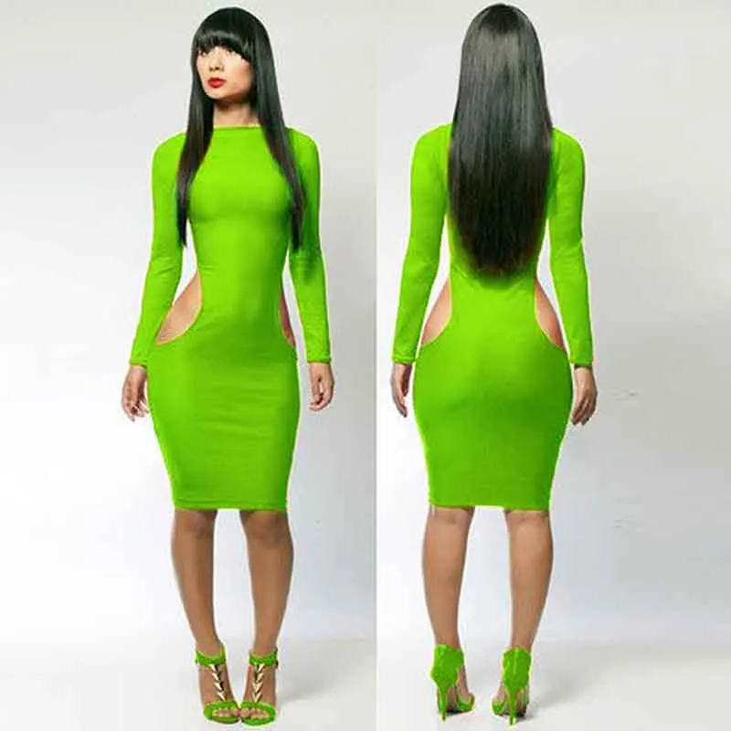 2019 Top Fashion Womens Summer Dresses Sexy Cut Out Female Clothes Dress Solid Night Club Party Bodycon Dress Long Sleeve (5)