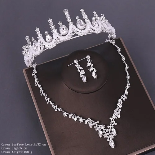 Свадебный ювелирный набор для невесты, корона, ожерелье, серьги, свадебные аксессуары для волос, Хрустальная корона, ожерелье, украшение для головы, свадьба - Окраска металла: HG230  TL049