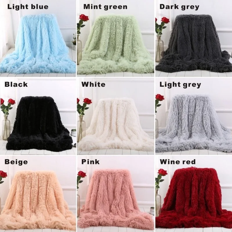 New Solid Large Shaggy Faux Fur Throw Bedding Blanket Bed Soft Warm Blanket Home Bedroom Textile 9 Colors Throw Aliexpress