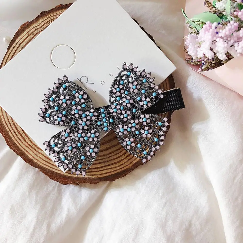 

Trendy Butterfly Imitation Pearls Duck Clip Black Rhinestone Hair Clips for Women Korean Style Barrettes Girls ozdoby do wlosow