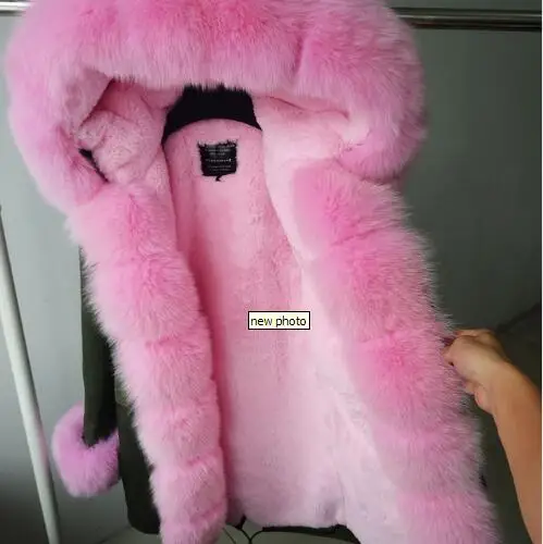 Черная меховая парка со съемным мехом, женская зимняя Толстая куртка, натуральный Лисий мех, капюшон, длинное пальто, женская фиолетовая меховая парка - Цвет: 28