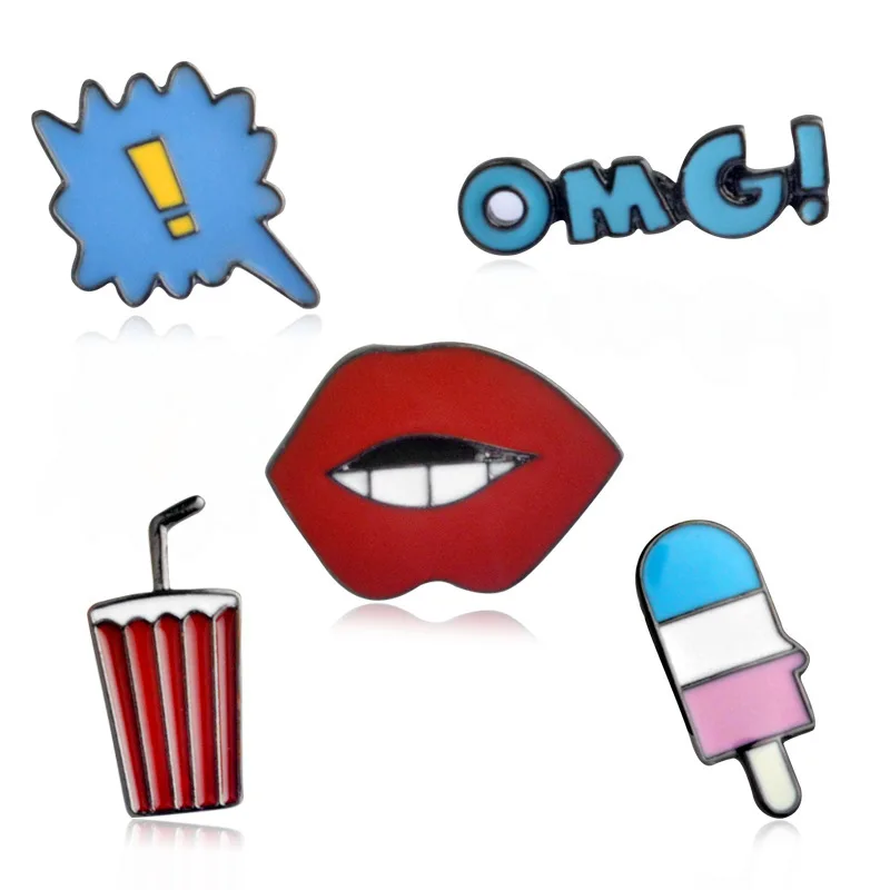 5 шт./компл. пикантный красный кокс губы мороженое напишите OMG! Брошь для женщин и