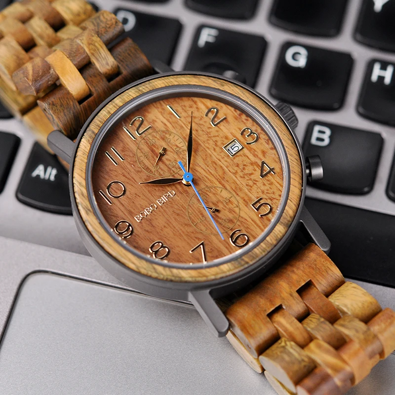 Бобо птица Relogio Masculino бизнес деревянные металлические часы хронограф качество движение наручные часы подарок Дата Календарь Часы S08