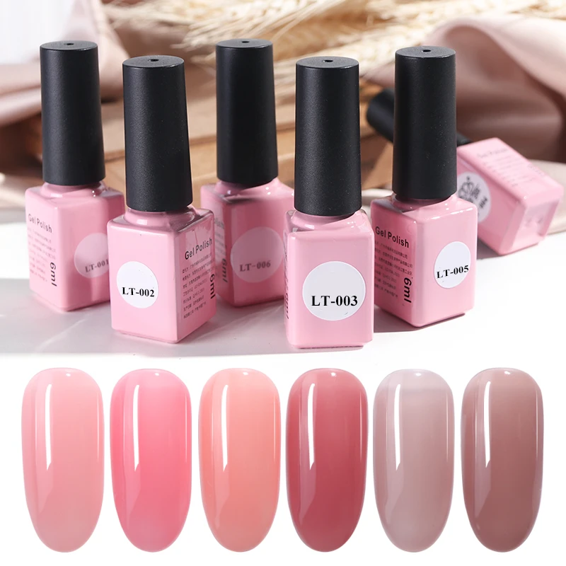 

6pcs/Set Nail Gel Lacquer Polish Gradient Candy Pink Cafe Color Clear UV Gel Varnish Soak Off Nail Art Gels Polish Manicure TRLT