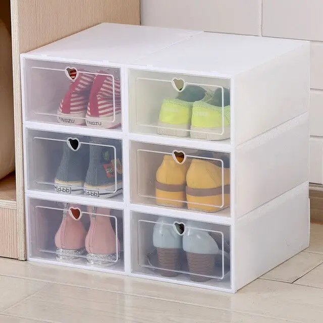6pc L size shoe storage box Drawer Stackable Simple Style Clear Plastic