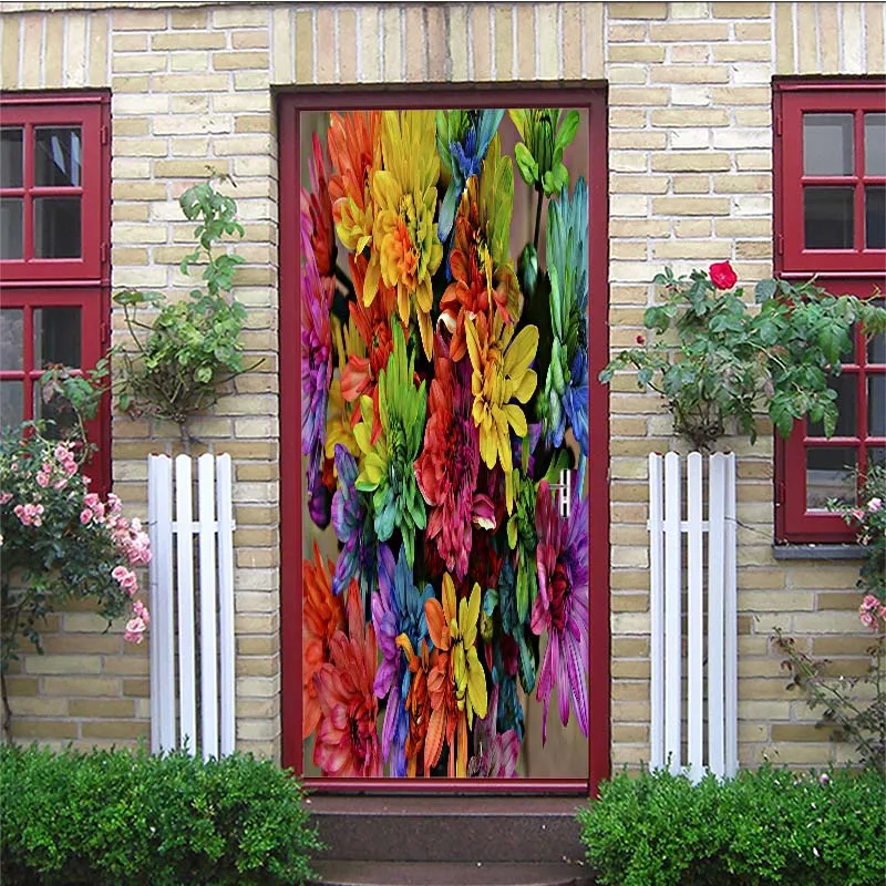 Color 3D pattern Door Sticker for Bedroom Living Room gift art PVC Waterproof Decal door wrap ramadan adesivi per porte JUN19